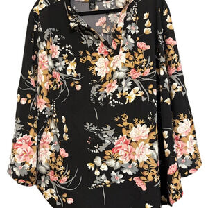 NWOT Shein 3XL Floral Black Blouse